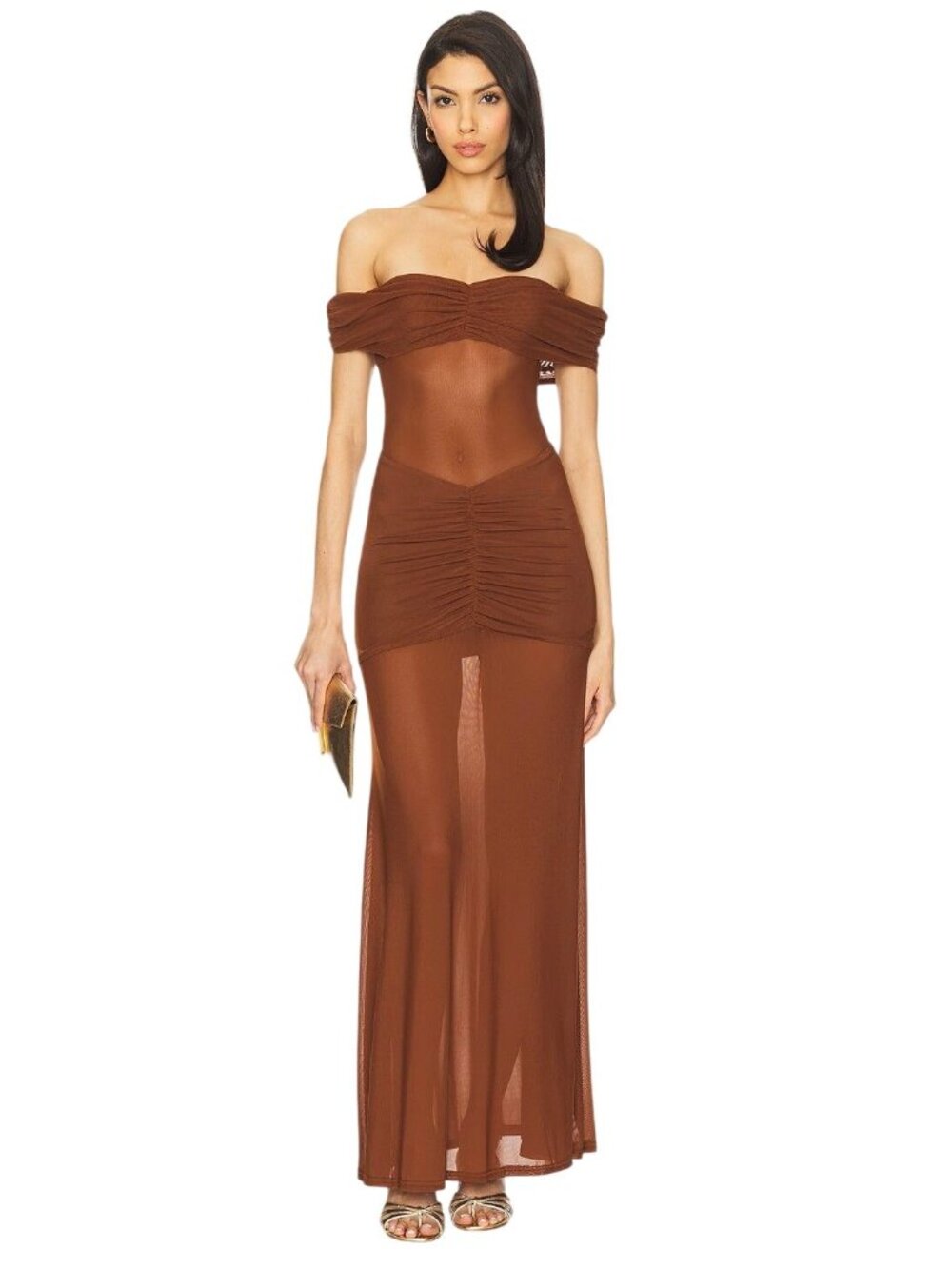 Runaway The Label Meila Maxi Dress in Espresso XSmall New Womens Jersey Mesh